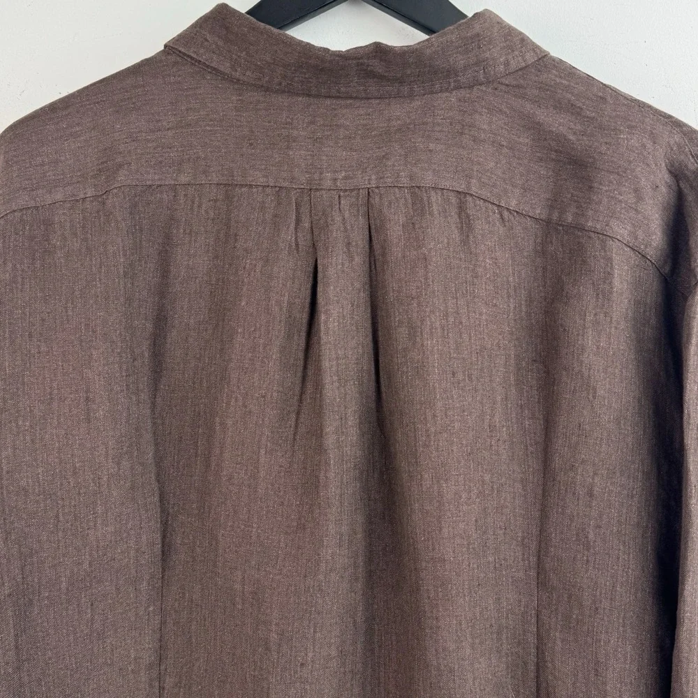 Banana Republic Linen Button Up Shirt Mens XXL Brown Untucked Fit Long Sleeve